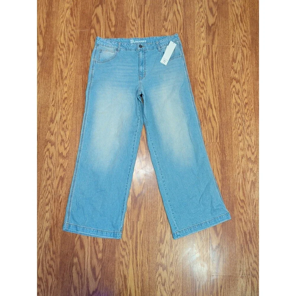 NO Boundaries Jeans Women’s Size 16 Light Enzyme W Tint Denim Wide Leg Zip NEW
